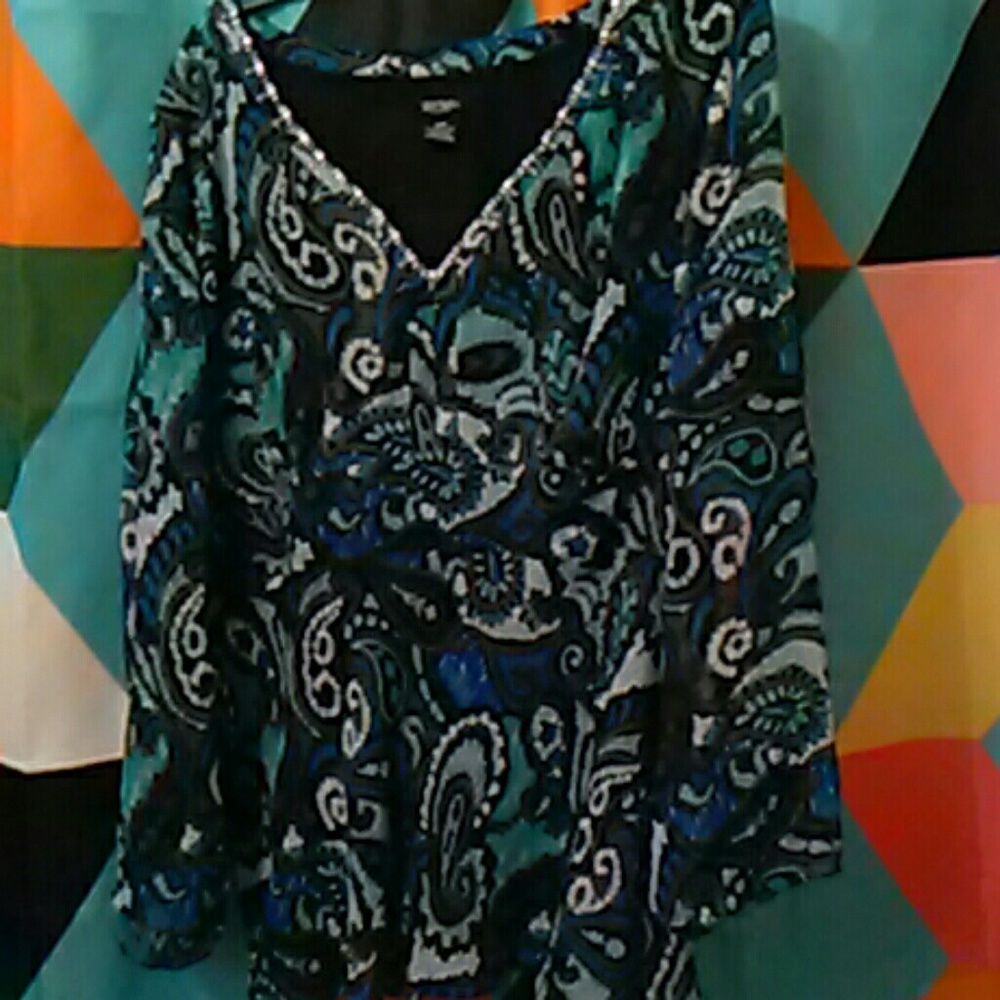 Bob Mackie V Neck Multi color Blouse